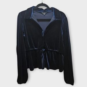 Velvet Heart Los Angeles Navy Blue Velvet Tie Front Peplum Top KCY-24758 Large